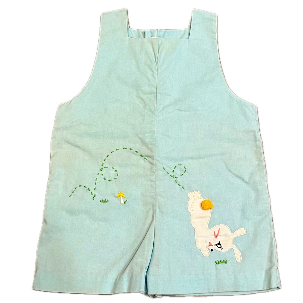 Vintage 70s 80s Easter bunny rabbit light blue baby romper outfit onesie